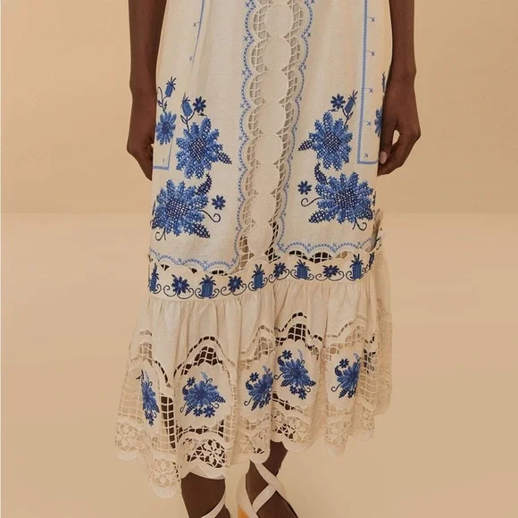 knee length dresses for ladies FARM RIO Romantic Richelieu Dress – White Bohemian main image 1